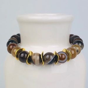 AGATE | Coffee Striped Agate Brown Beaded Bracelet